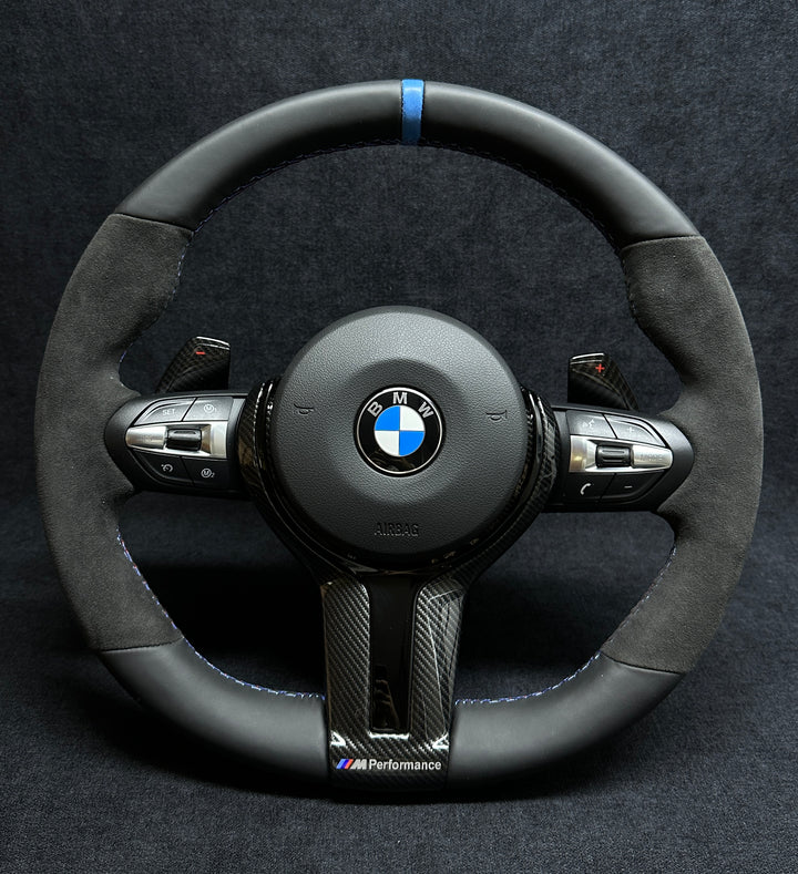 BMW F-SERIES CARBON STYLE-PIANO BLACK STEERING WHEEL TRIM WITH SHIFT PADDLES