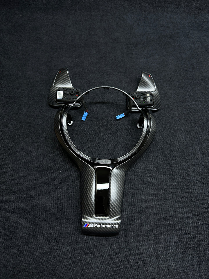 BMW F-SERIES MATTE CARBON STYLE-PIANO BLACK STEERING WHEEL TRIM WITH SHIFT PADDLES