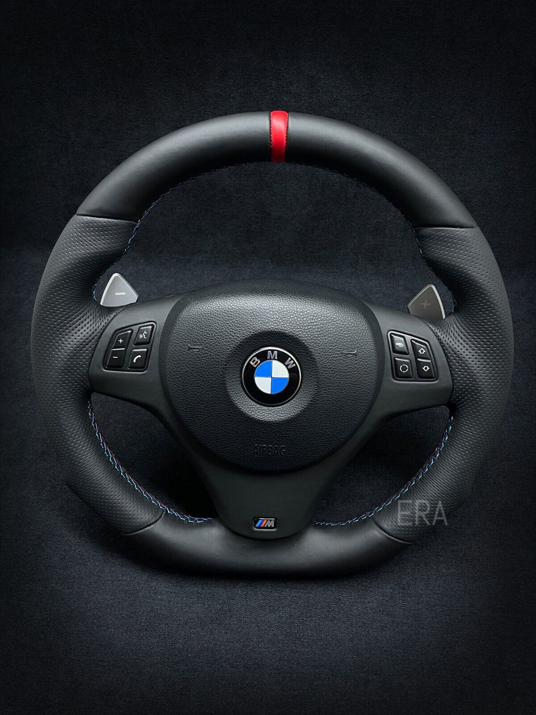  RED STRIPE M STITCHING  LEATHER TRIM shift PADDLES SHAPED