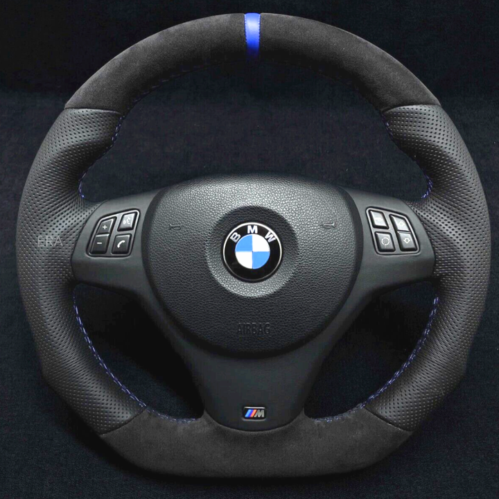 BMW E9X-E8X ALCANTARA-PERFORATED / BLUE STRIPE / M STITCHING / LEATHER TRIM / SHAPED