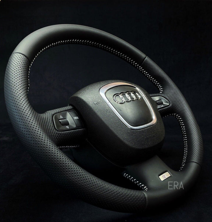 audi s4 steering wheel nappa leather perforated white stitching