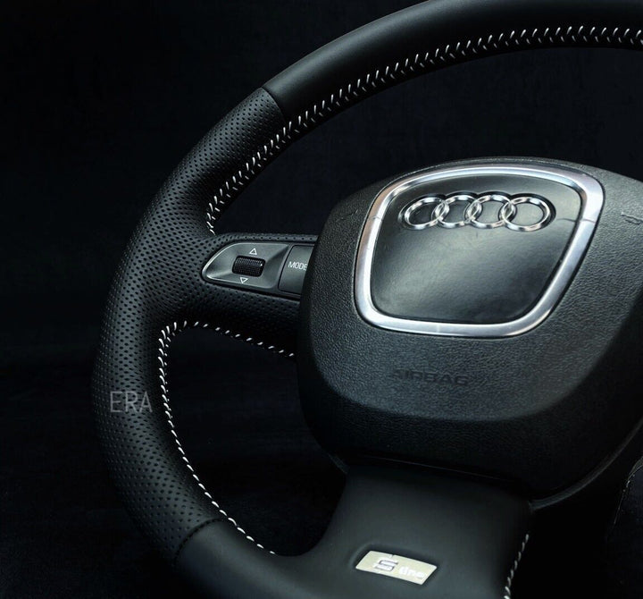 audi s4 steering wheel nappa leather perforated white stitching custom made