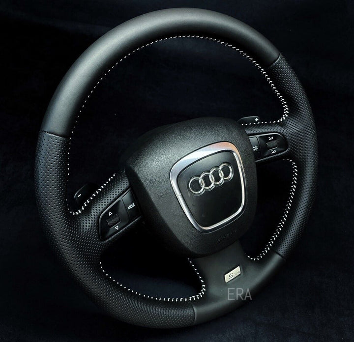 audi s4 steering wheel nappa leather perforated white stitching custom made genuine new 