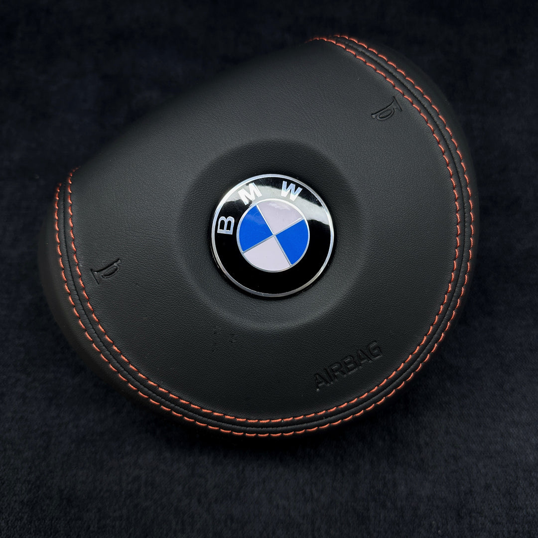 black leather airbag with red stitching BMW 