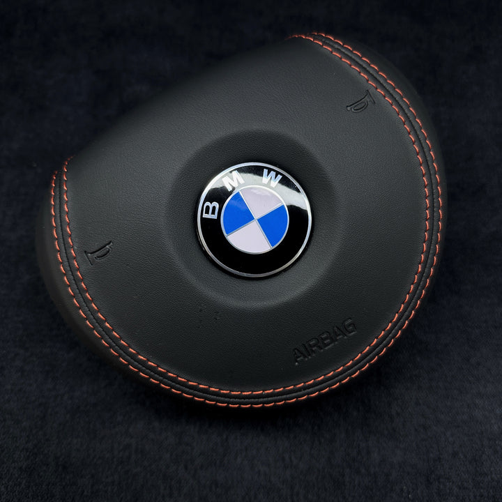 black leather airbag with red stitching BMW 