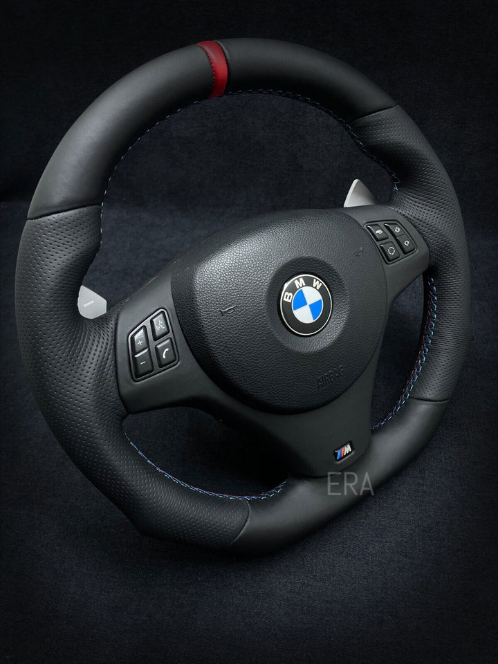 bmw e90 RED STRIPE M STITCHING LEATHER TRIM shift PADDLES SHAPED steering wheel