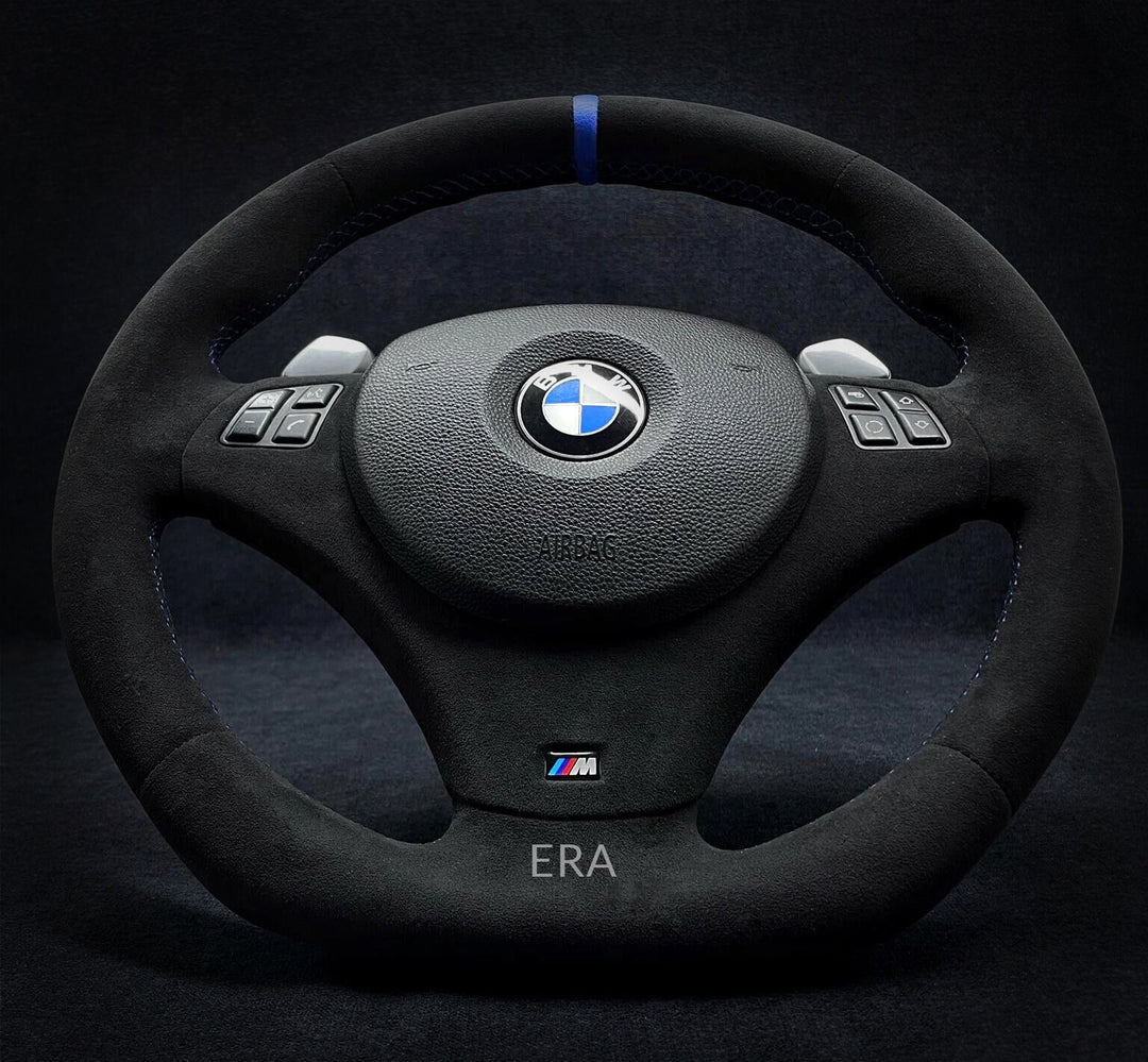 bmw e90 alcantara leather blue stripe stitching steering wheel m sport flat bottom