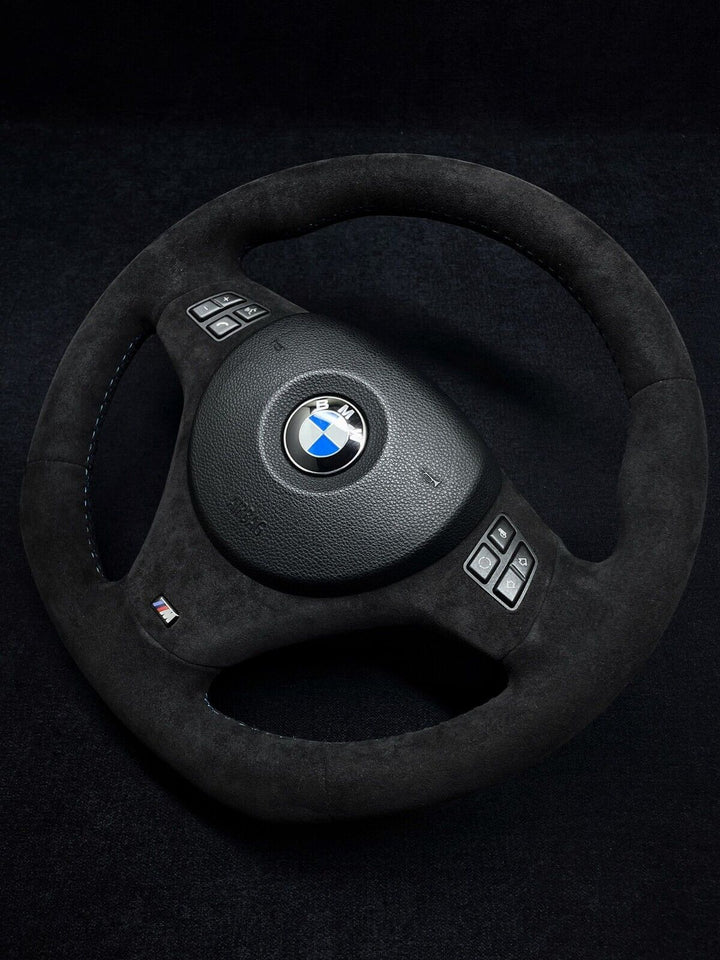bmw e90 alcantara trim leather steering wheel flat bottom m stitching 