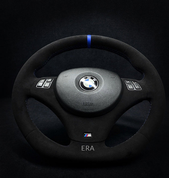 bmw e90 blue stripe blue steering wheel flat bottom alcantara leather trim 