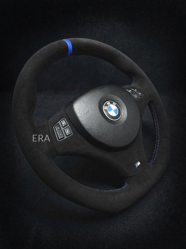bmw e90 blue stripe blue stitching steering wheel flat bottom alcantara leather trim