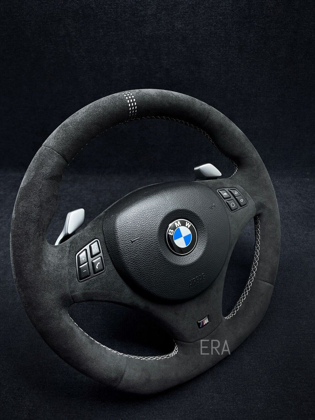 bmw e90 e81 steering wheel CS alcantara leather trim flat bottom shift paddles