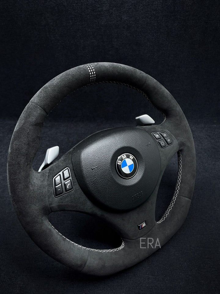 bmw e90 e81 steering wheel CS alcantara leather trim flat bottom shift paddles