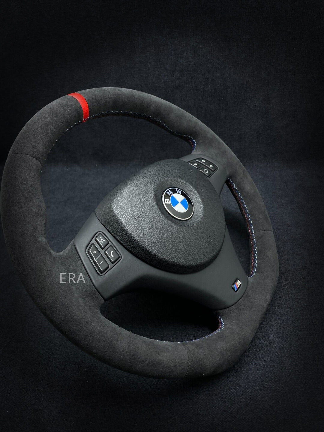 bmw e90 e91 e81 e84 e87 steering wheel flat bottom leather trim red stripe