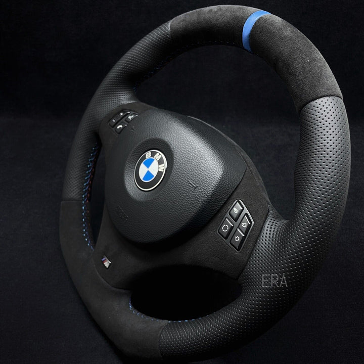 bmw e90 e92 e91 e93 e87 steering wheel flat bottom new alcantara perforated leather light blue stripe
