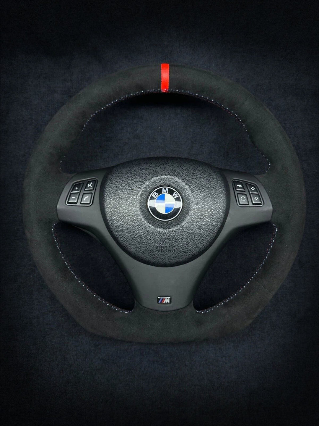 bmw e90 e92 steering wheel alcantara leather red stripe flat bottom  m performance 
