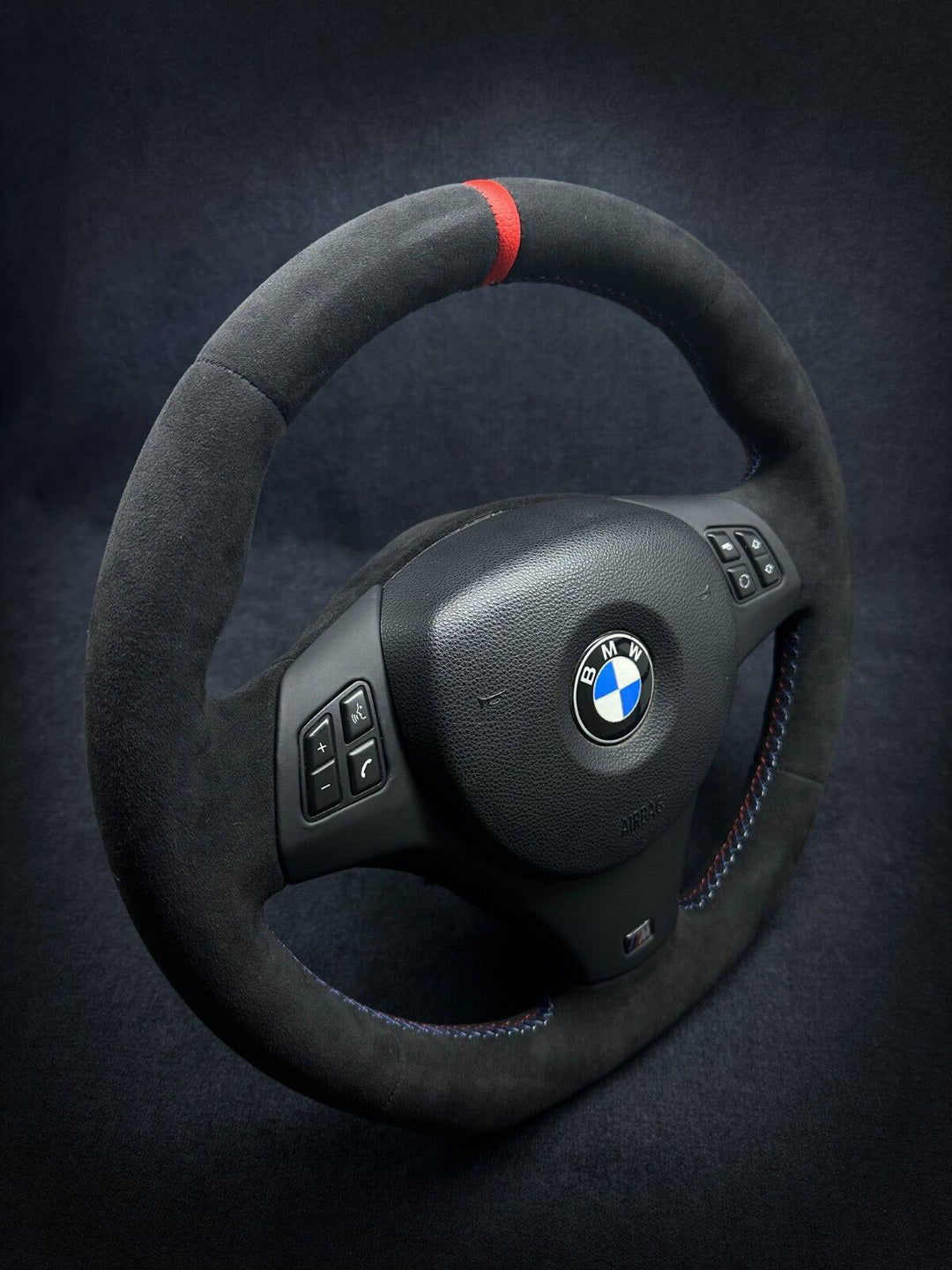 bmw e90 e92 steering wheel alcantara red stripe flat bottom  m performance 