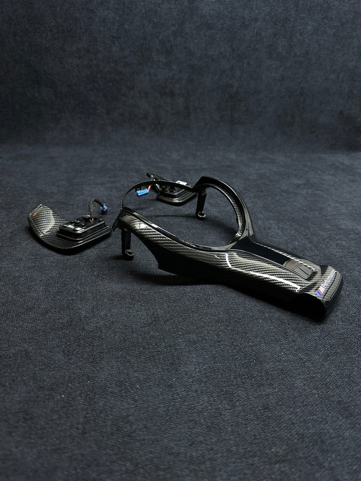 bmw f series Carbon fiber steering wheel trim set with shift paddles m performance piano black