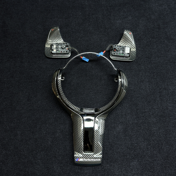 bmw f series Carbon fiber style steering wheel trim set with shift paddles
