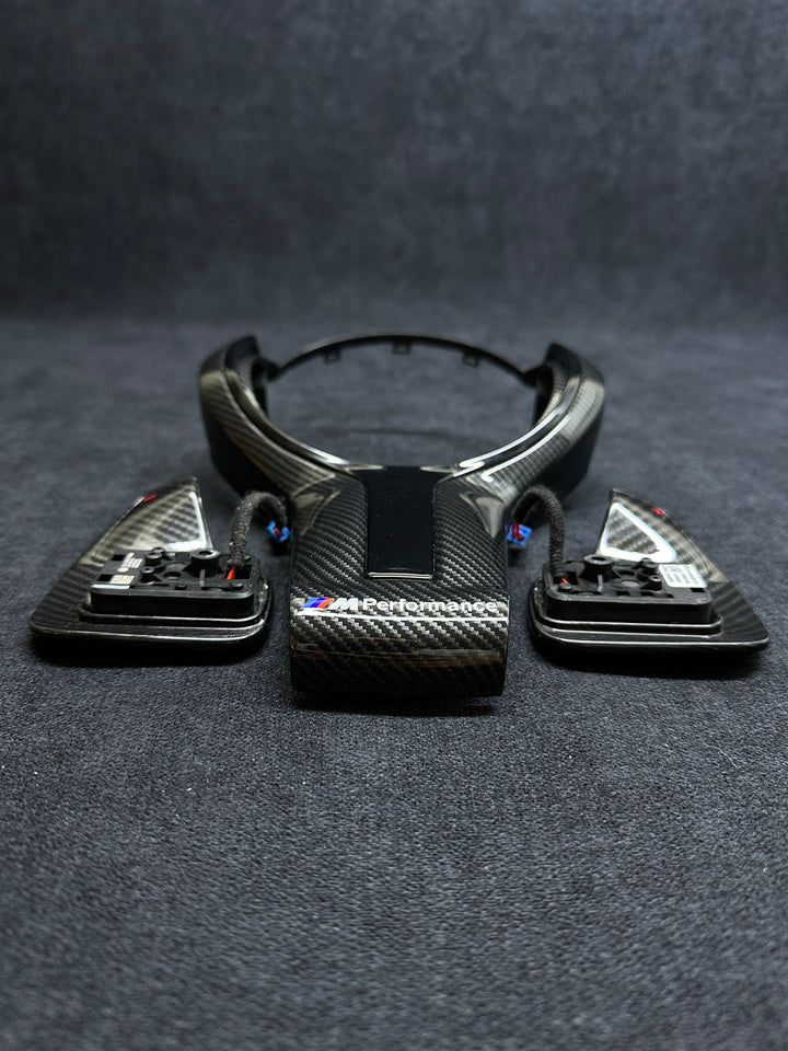 bmw f series Carbon fiber style steering wheel trim set with shift paddles m performance