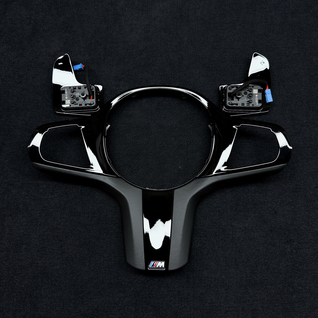 bmw g series steering wheel black piano style trim set with shift paddles