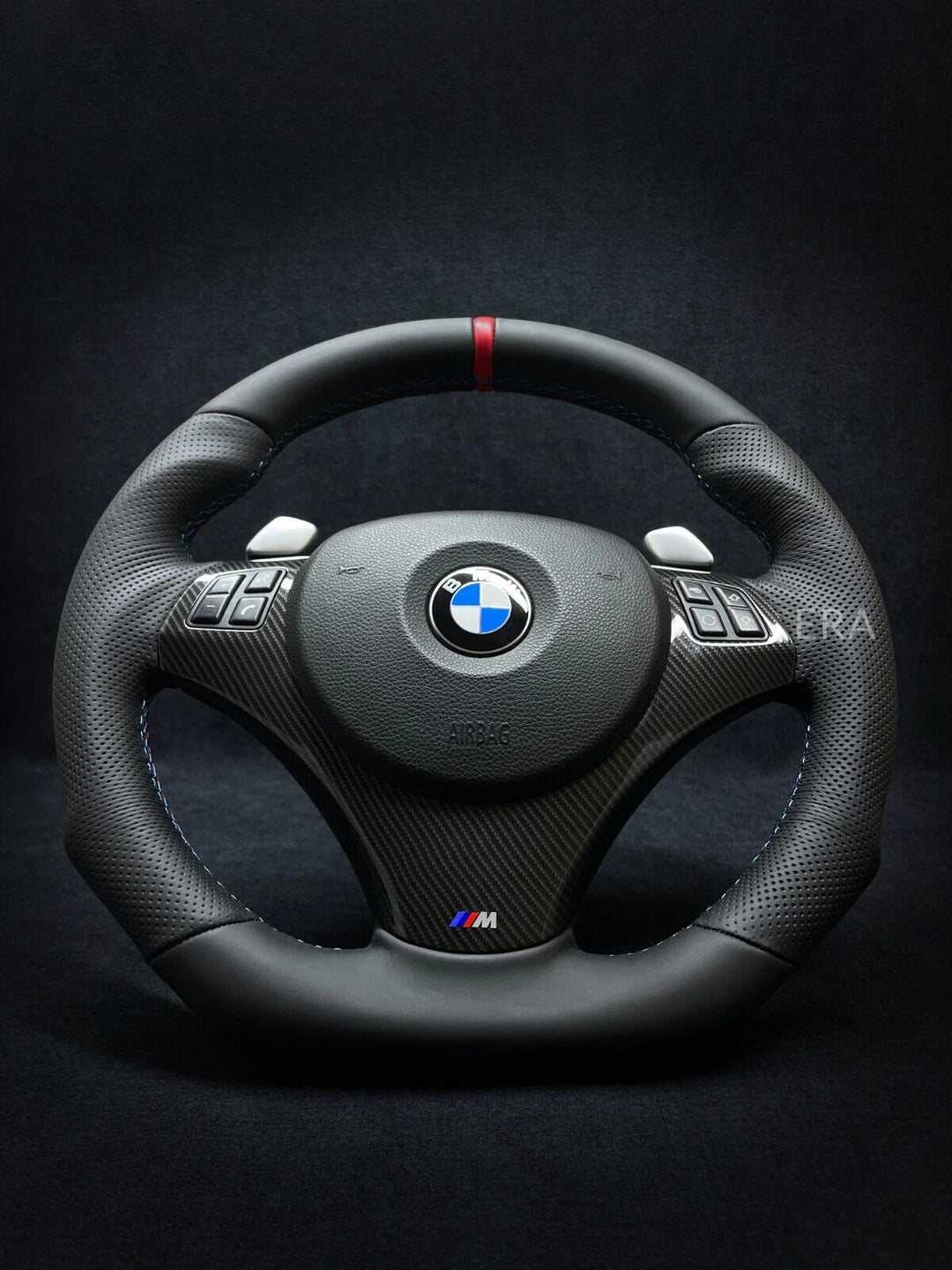 bmw m stitching steering wheel middle red stripe carbon trim Shift Paddle 