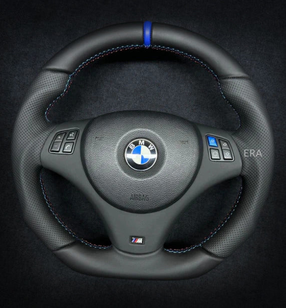 bmw nappa leather e9x steering wheel with middle blue stripe and buttons E90 E92 m stitching