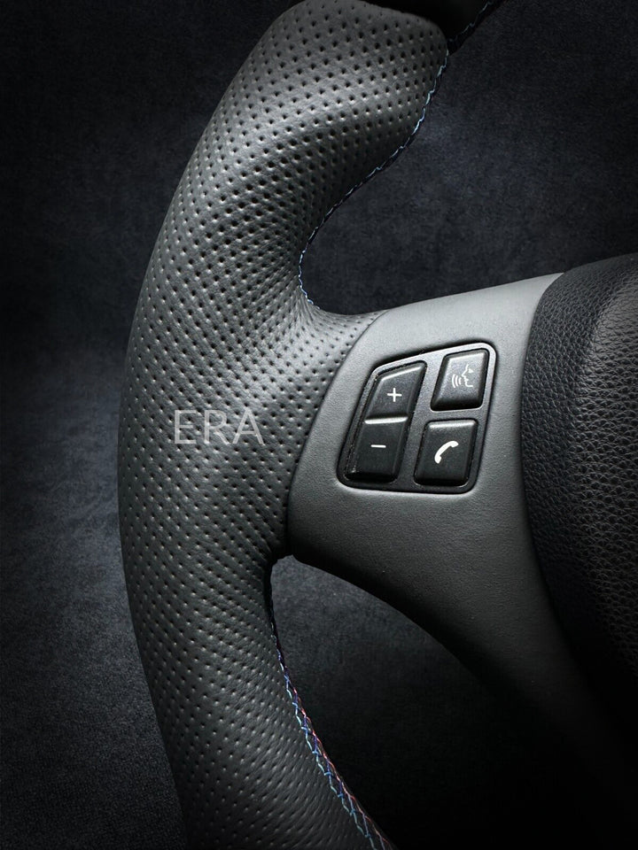 bmw nappa leather e9x steering wheel with middle blue stripe and buttons E90 E92 m stitching perforated