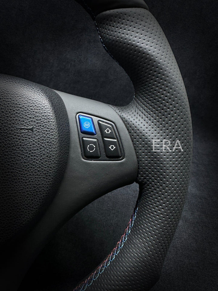 bmw nappa leather steering wheel with middle blue stripe and buttons E90 E92 m stitching perforated