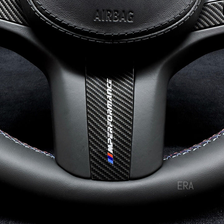 bmw steering wheel carbon fiber trim LIGHT BLUE STRIPE g series CARBON SHIFT PADDLES alcantara m stitching