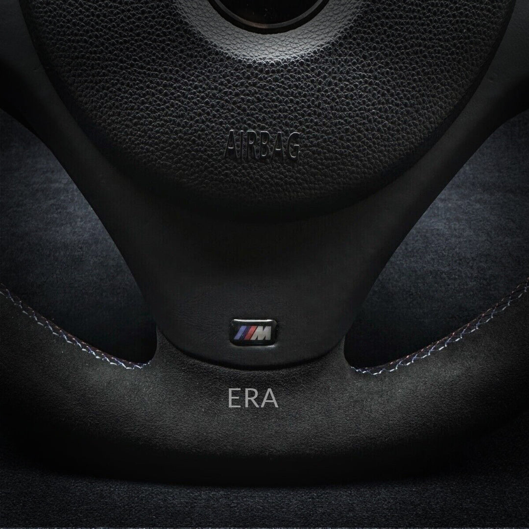 custom made bmw e90 e81 steering wheel flat bottom leather trim red stripe m stitching m sport alcantara m performance  remanufactured genuine