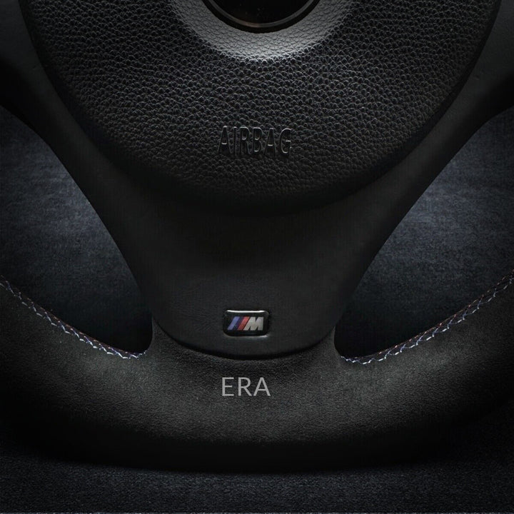 custom made bmw e90 e81 steering wheel flat bottom leather trim red stripe m stitching m sport alcantara m performance  remanufactured genuine