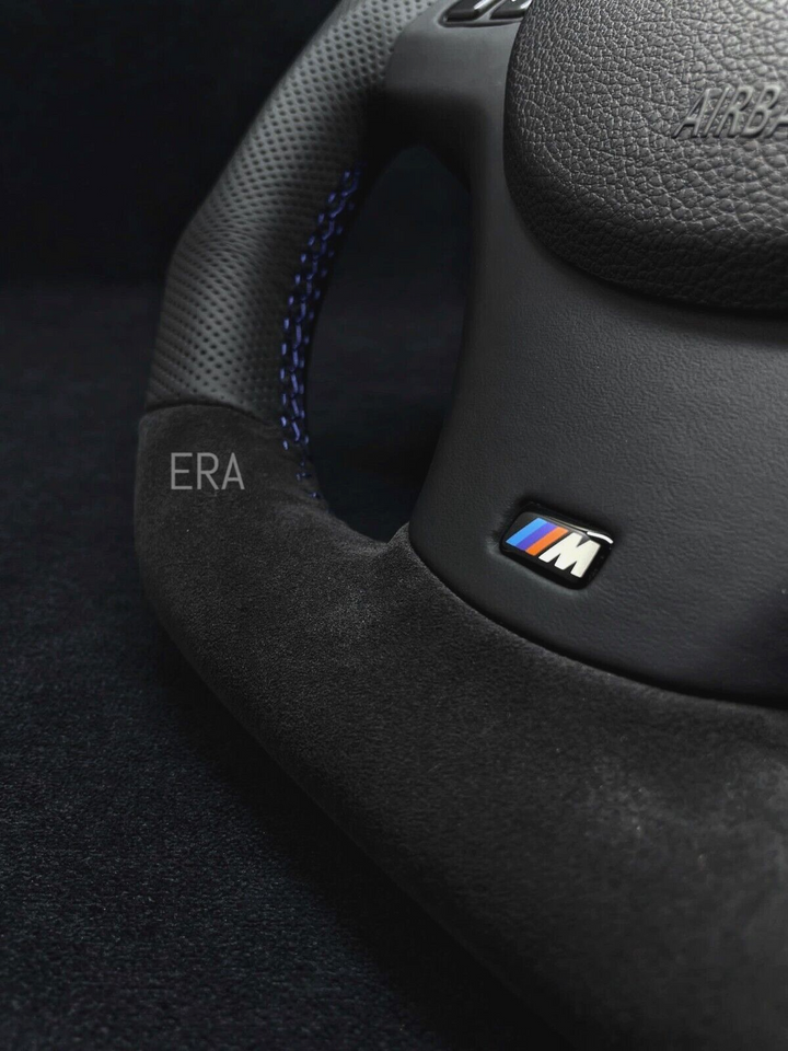 BMW E9X-E8X ALCANTARA-PERFORATED / BLUE STRIPE / M STITCHING / LEATHER TRIM / SHAPED