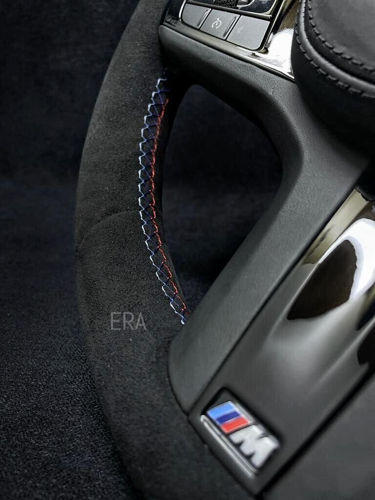 BMW G-SERIES ALCANTARA / BLUE LAZER STRIPES / M STITCHING / PIANO BLACK TRIM / PIANO BLACK SHIFT PADDLES