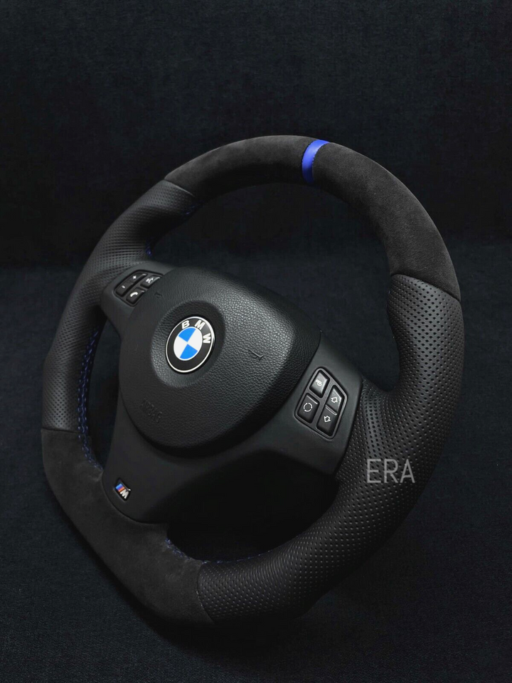 BMW E9X-E8X ALCANTARA-PERFORATED / BLUE STRIPE / M STITCHING / LEATHER TRIM / SHAPED