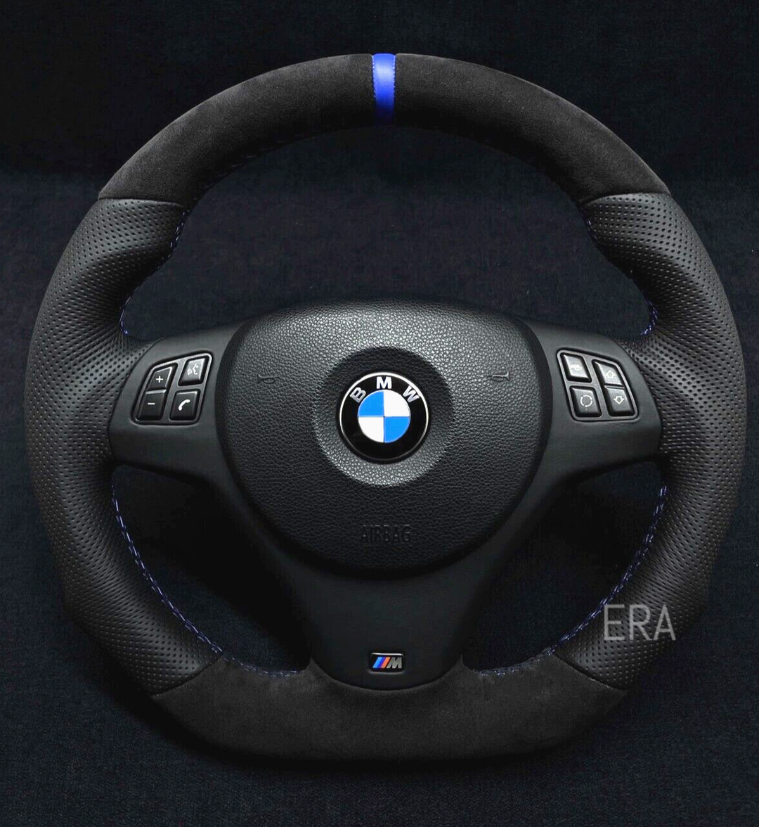 BMW E9X-E8X ALCANTARA-PERFORATED / BLUE STRIPE / M STITCHING / LEATHER TRIM / SHAPED